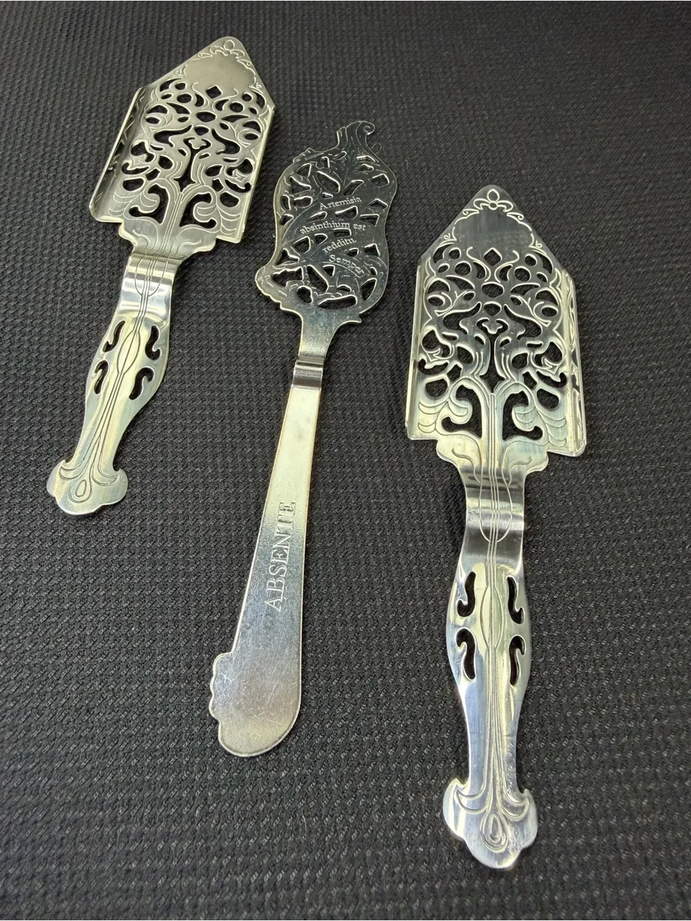 ABSENTE Absinthe Sugar Spoons Lot of 3 Cocktail Barware Slotted Wormwood Bar